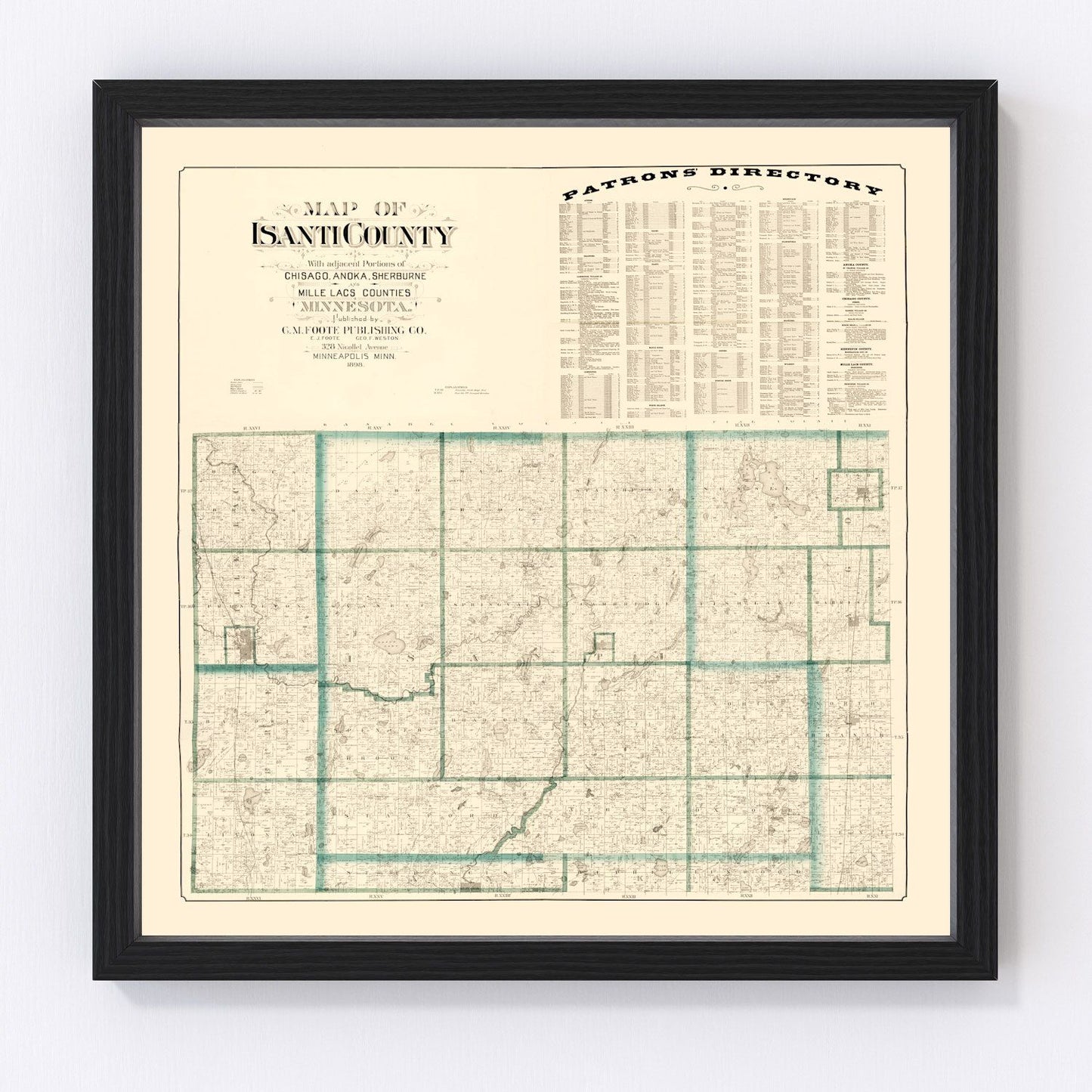 Vintage map of Isanti County, Minnesota, 1898