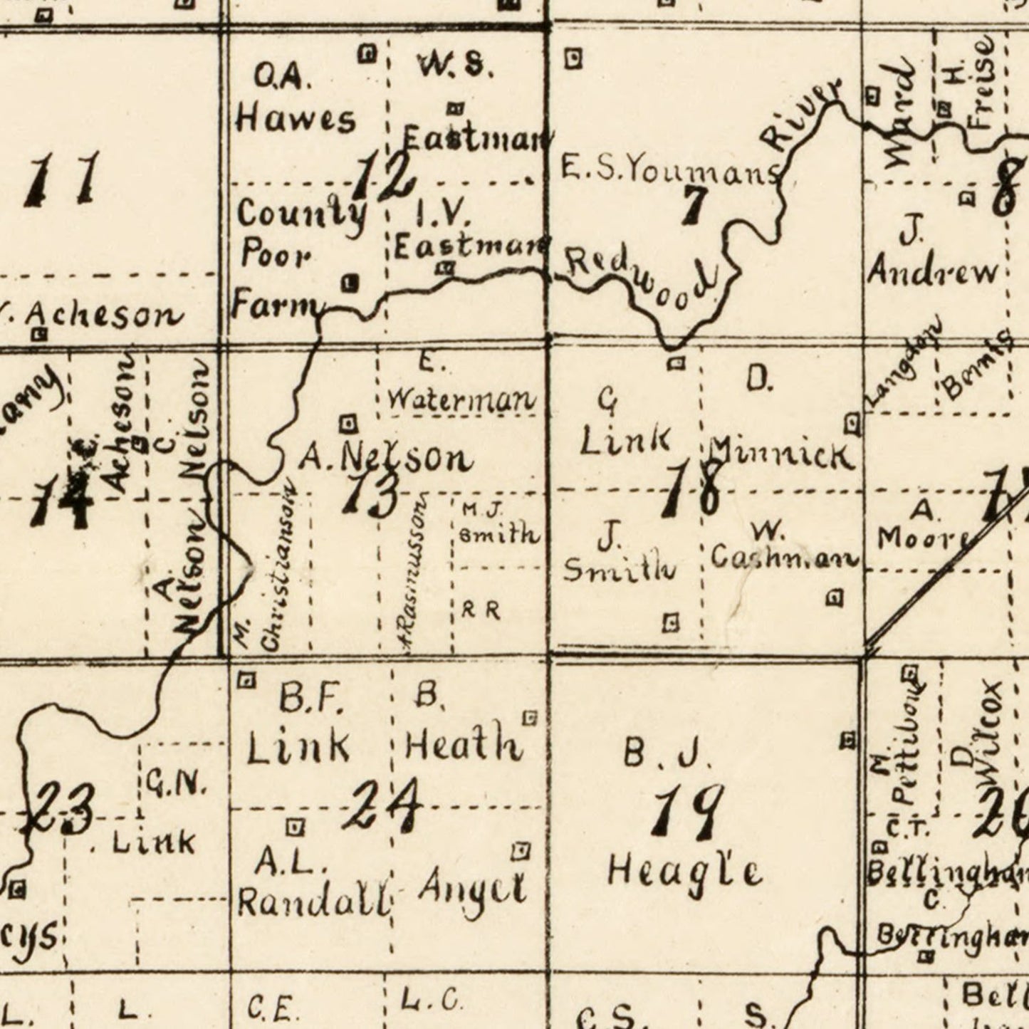 Vintage Map of Lyon County, Minnesota, 1884