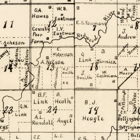 Vintage Map of Lyon County, Minnesota, 1884