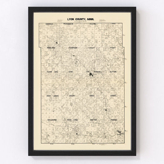 Vintage map of Lyon County, Minnesota, 1884