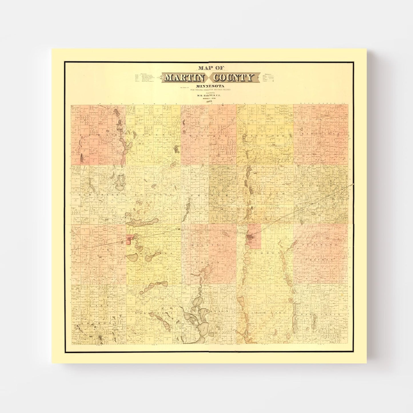Vintage Map of Martin County, Minnesota, 1887