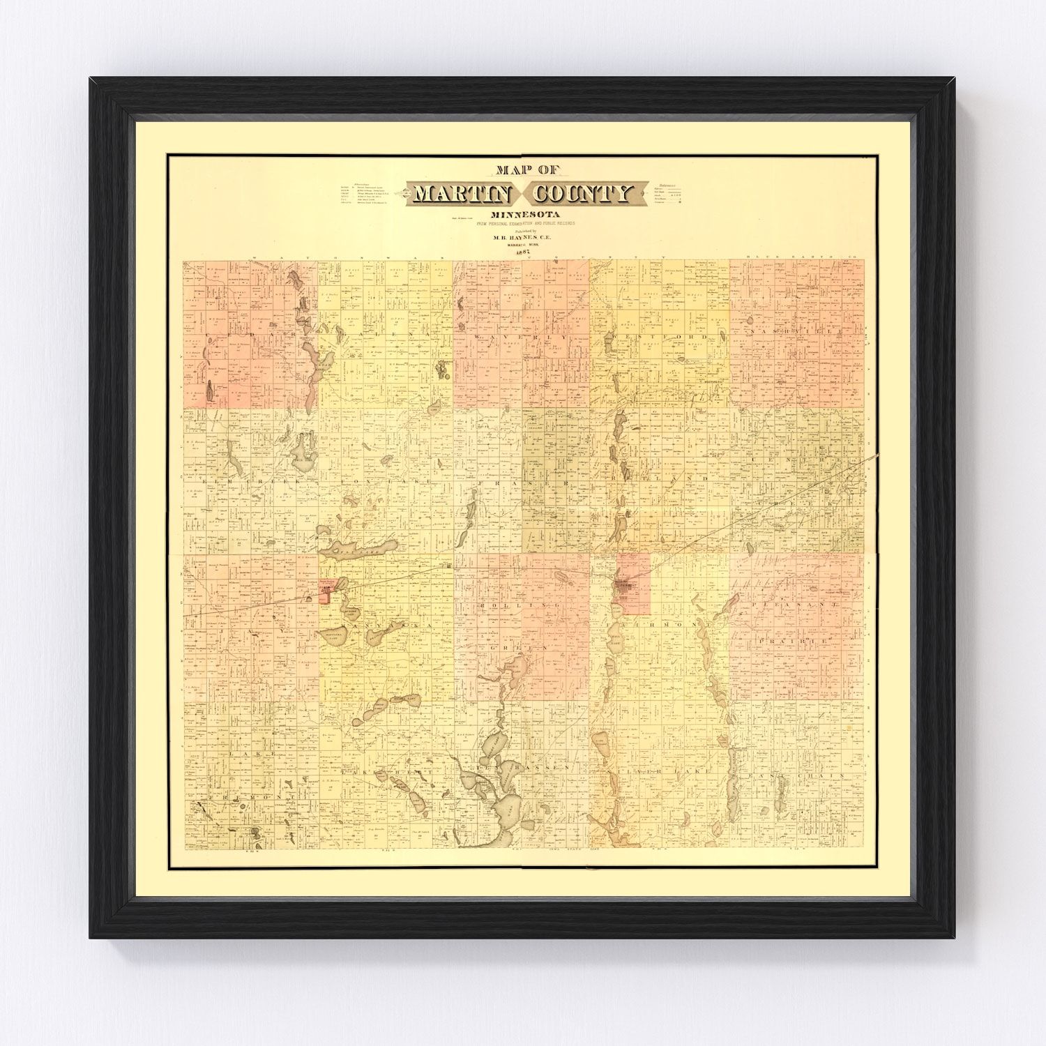 Vintage map of Martin County, Minnesota, 1887