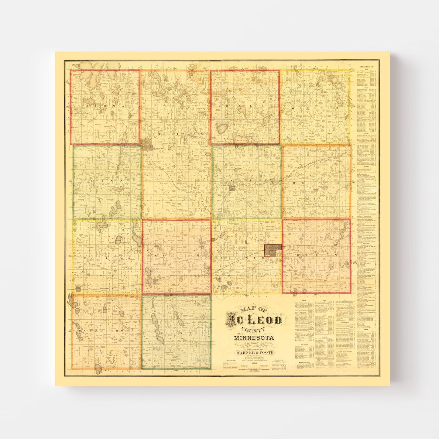 Vintage Map of McLeod County, Minnesota, 1880