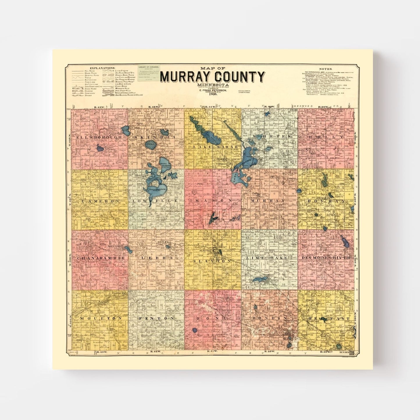 Vintage Map of Murray County, Minnesota, 1898