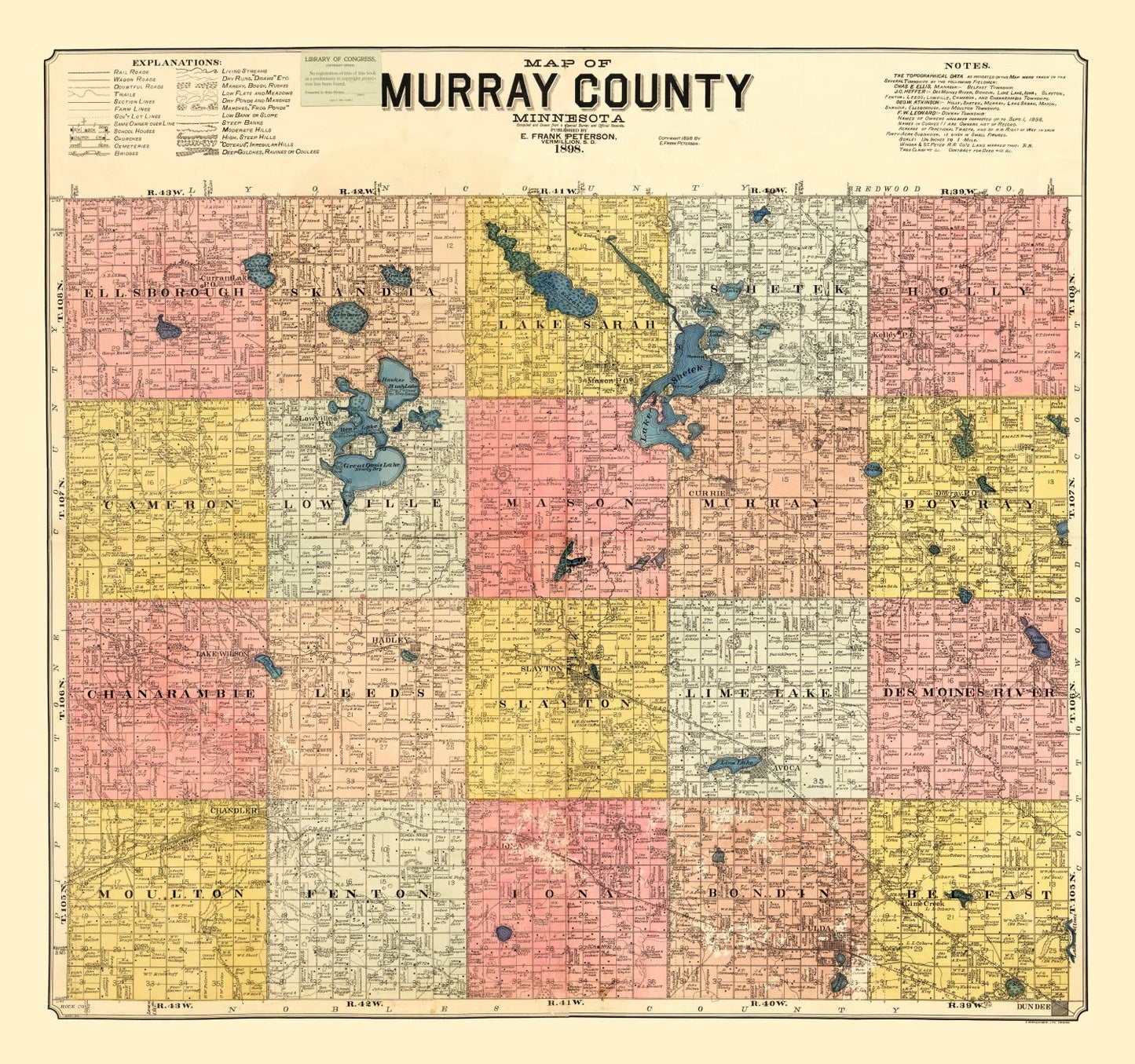 Vintage Map of Murray County, Minnesota, 1898