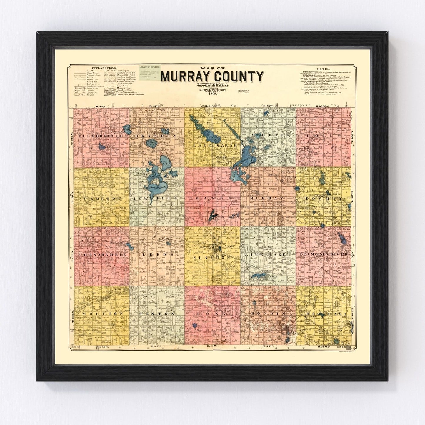 vintage map of Murray County, Minnesota, 1898