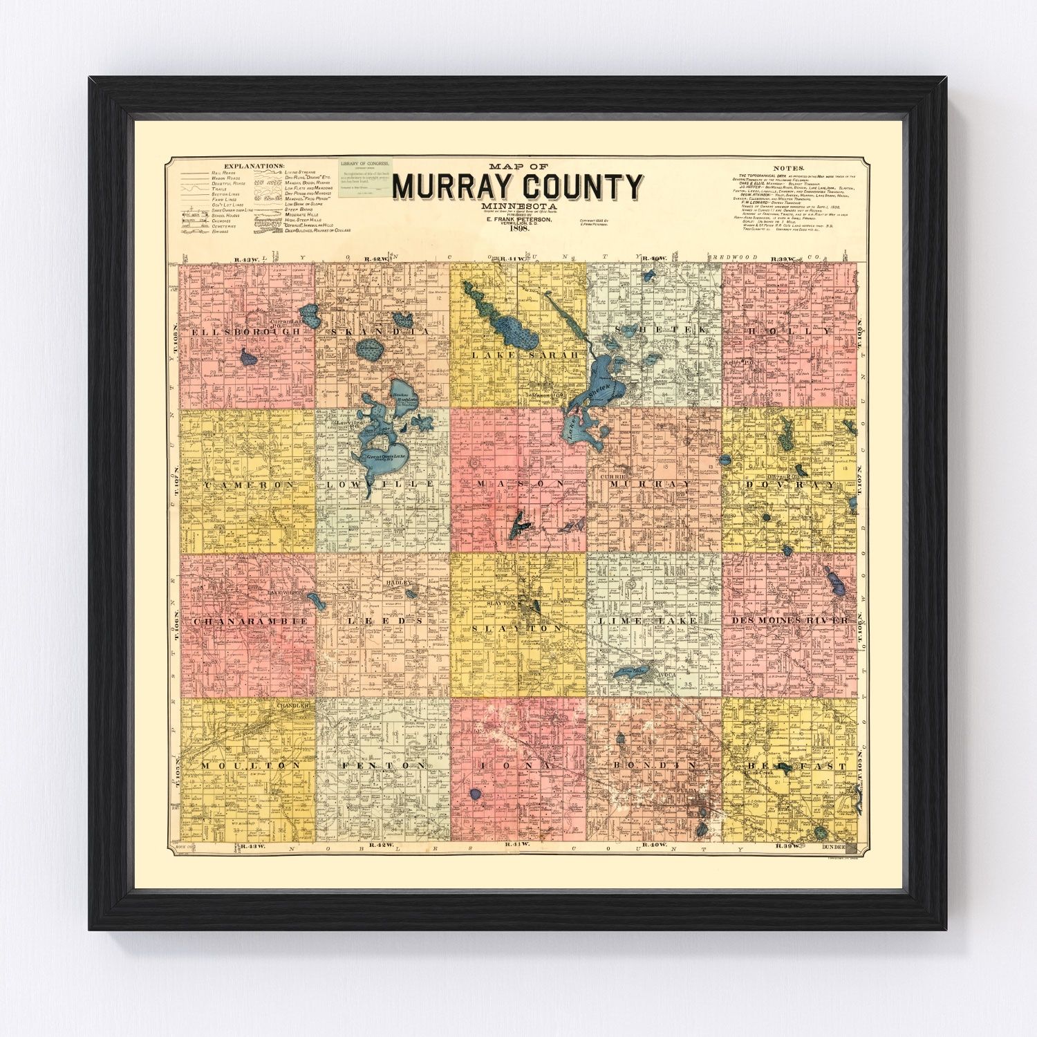vintage map of Murray County, Minnesota, 1898