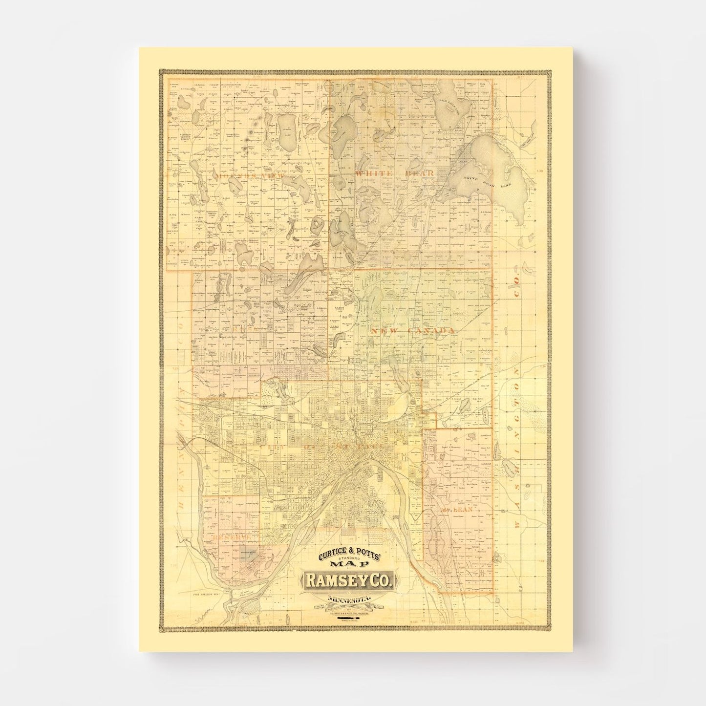 Vintage Map of Ramsey County, Minnesota, 1885