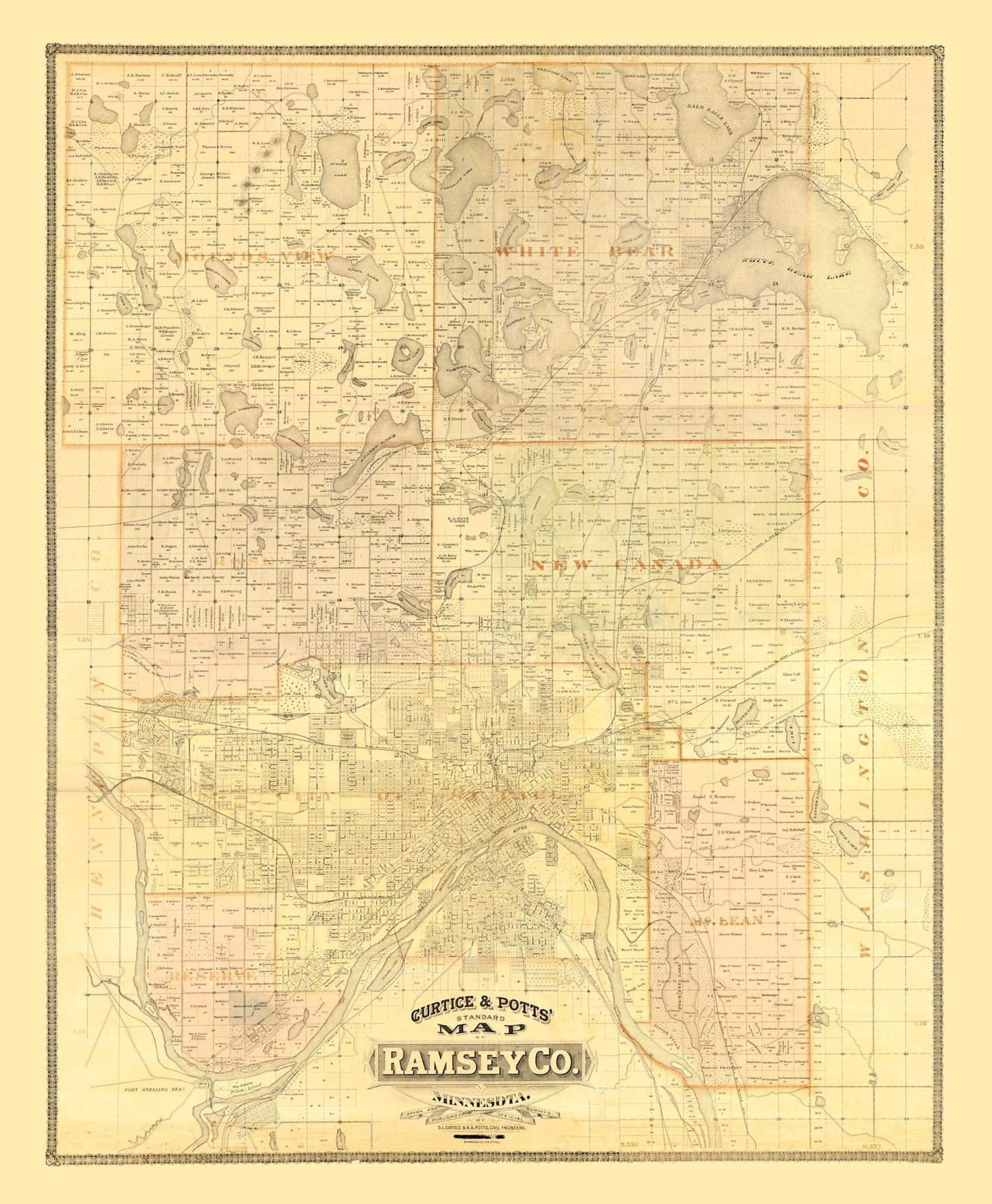 Vintage Map of Ramsey County, Minnesota, 1885