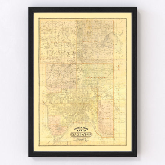 Vintage map of Ramsey County, Minnesota, 1885