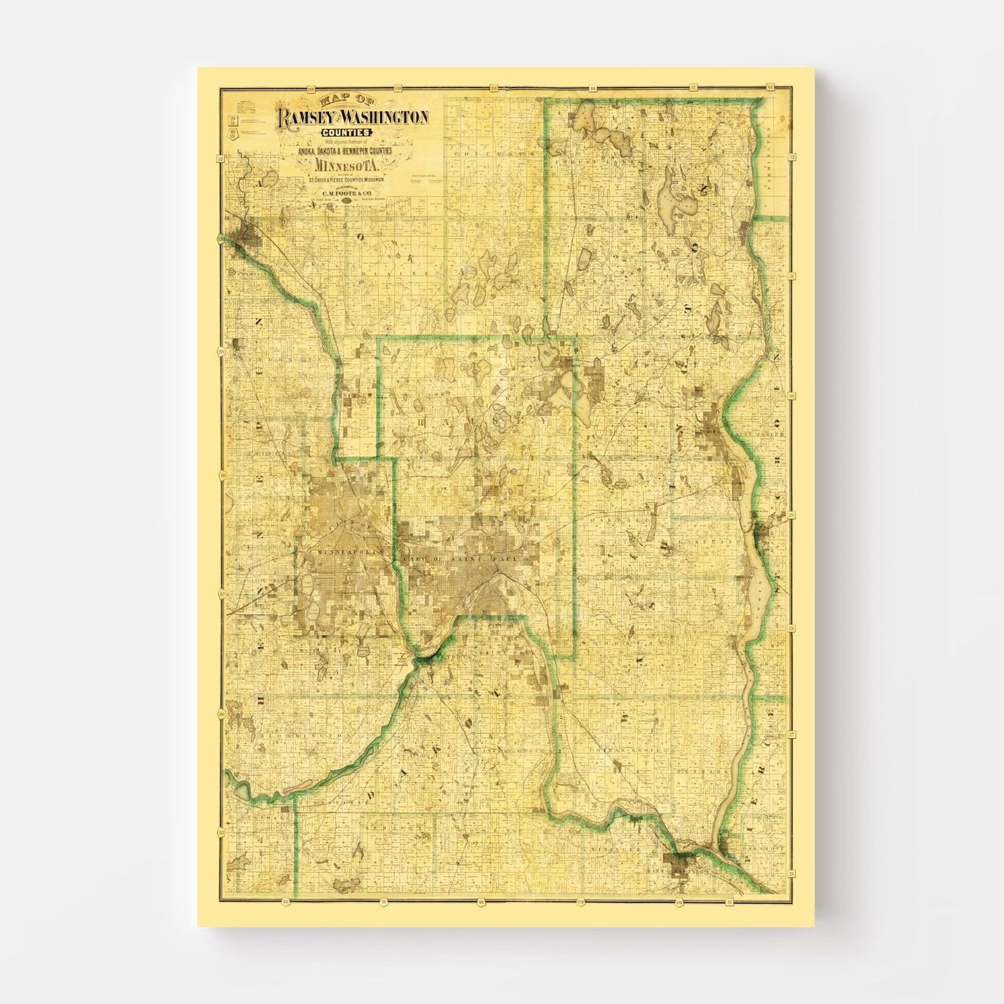 Vintage Map of Washington County, Minnesota 1887