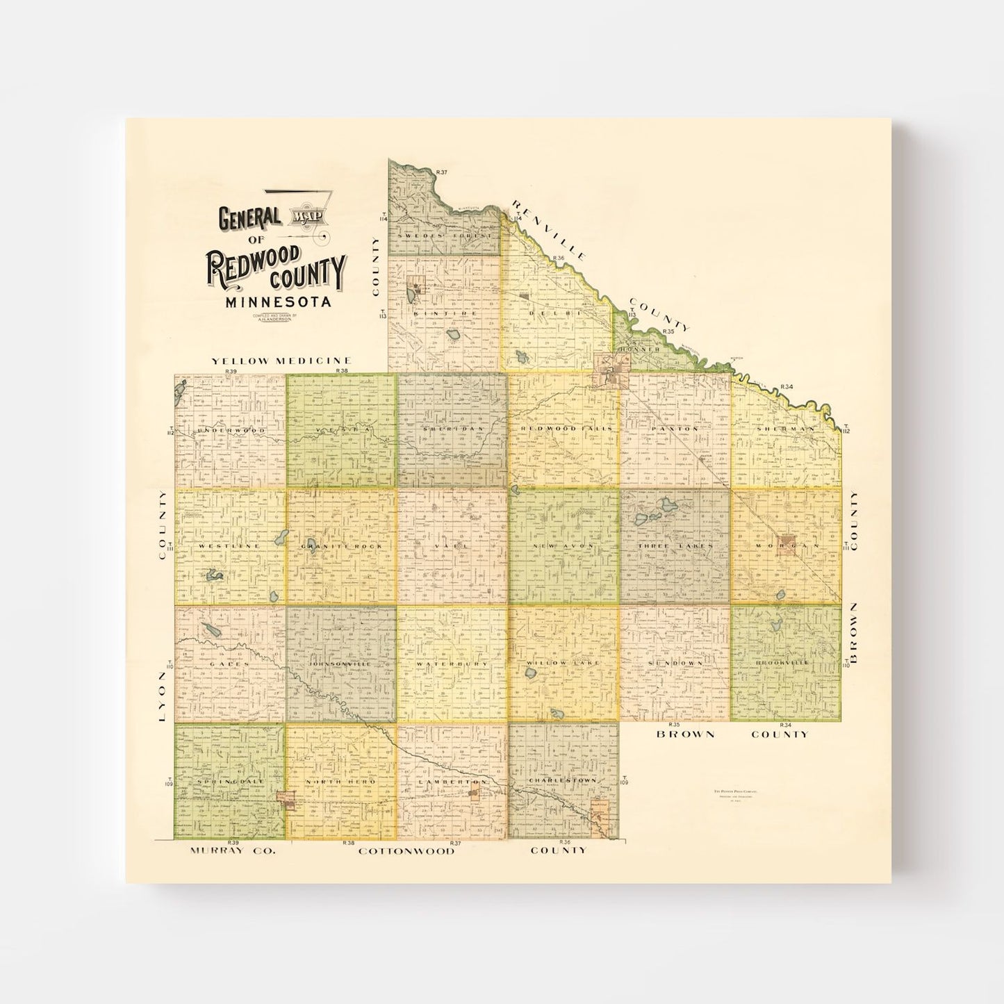 Vintage Map of Redwood County, Minnesota, 1898
