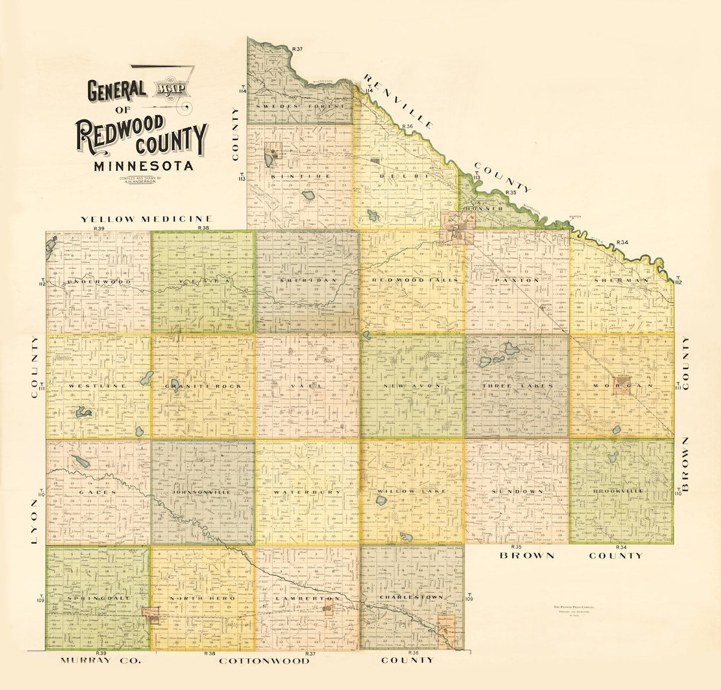 Vintage Map of Redwood County, Minnesota, 1898