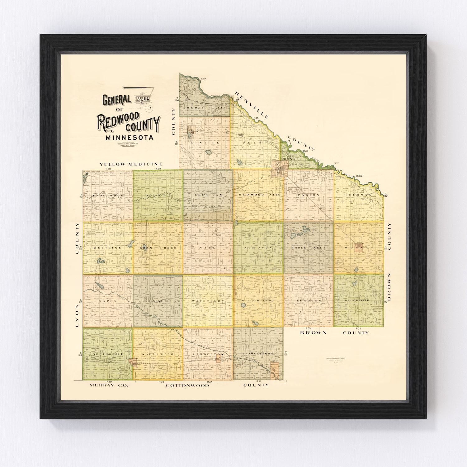 Vintage map of Redwood County, Minnesota, 1898