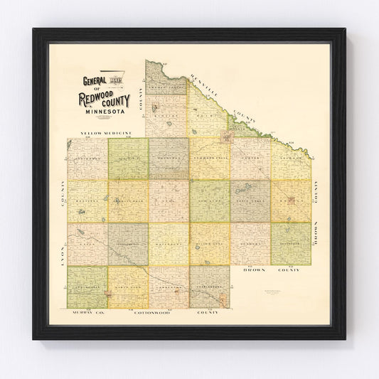 Vintage map of Redwood County, Minnesota, 1898