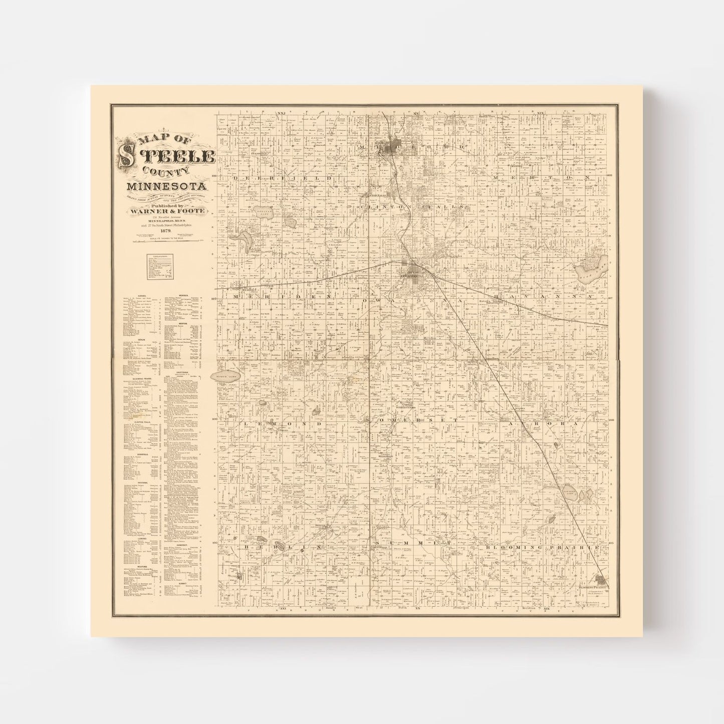 Vintage Map of Steele County, Minnesota, 1879