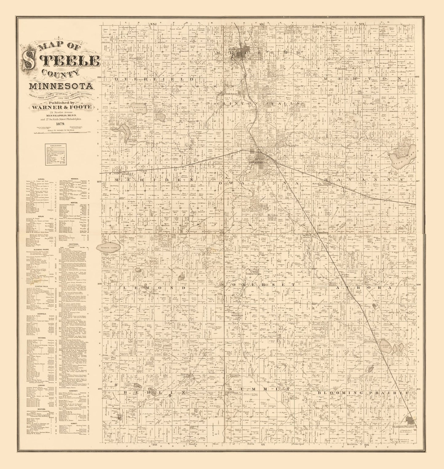 Vintage Map of Steele County, Minnesota, 1879