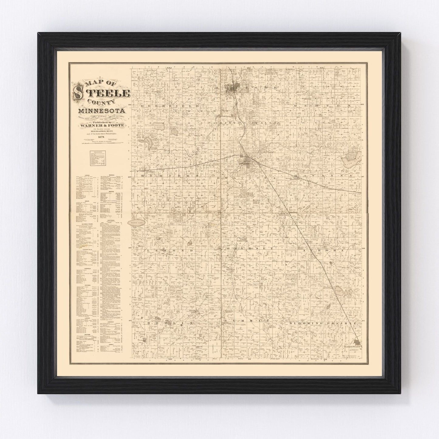Vintage map of Steele County, Minnesota, 1879