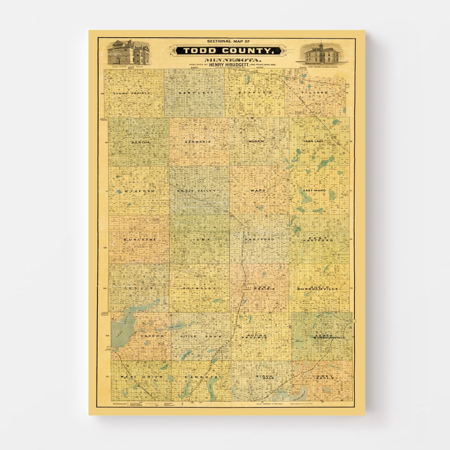 Vintage Map of Todd County, Minnesota, 1890