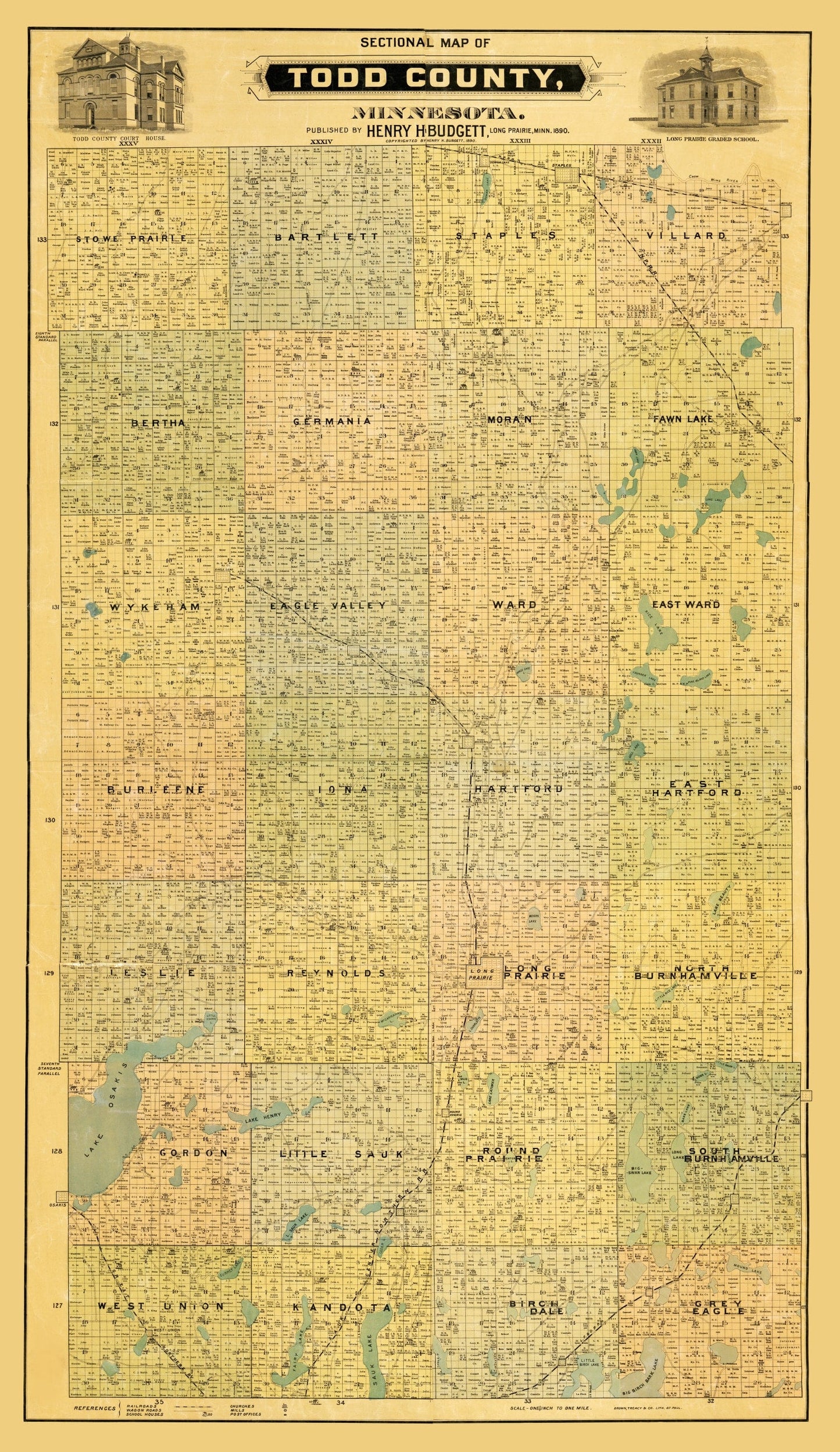 Vintage Map of Todd County, Minnesota, 1890