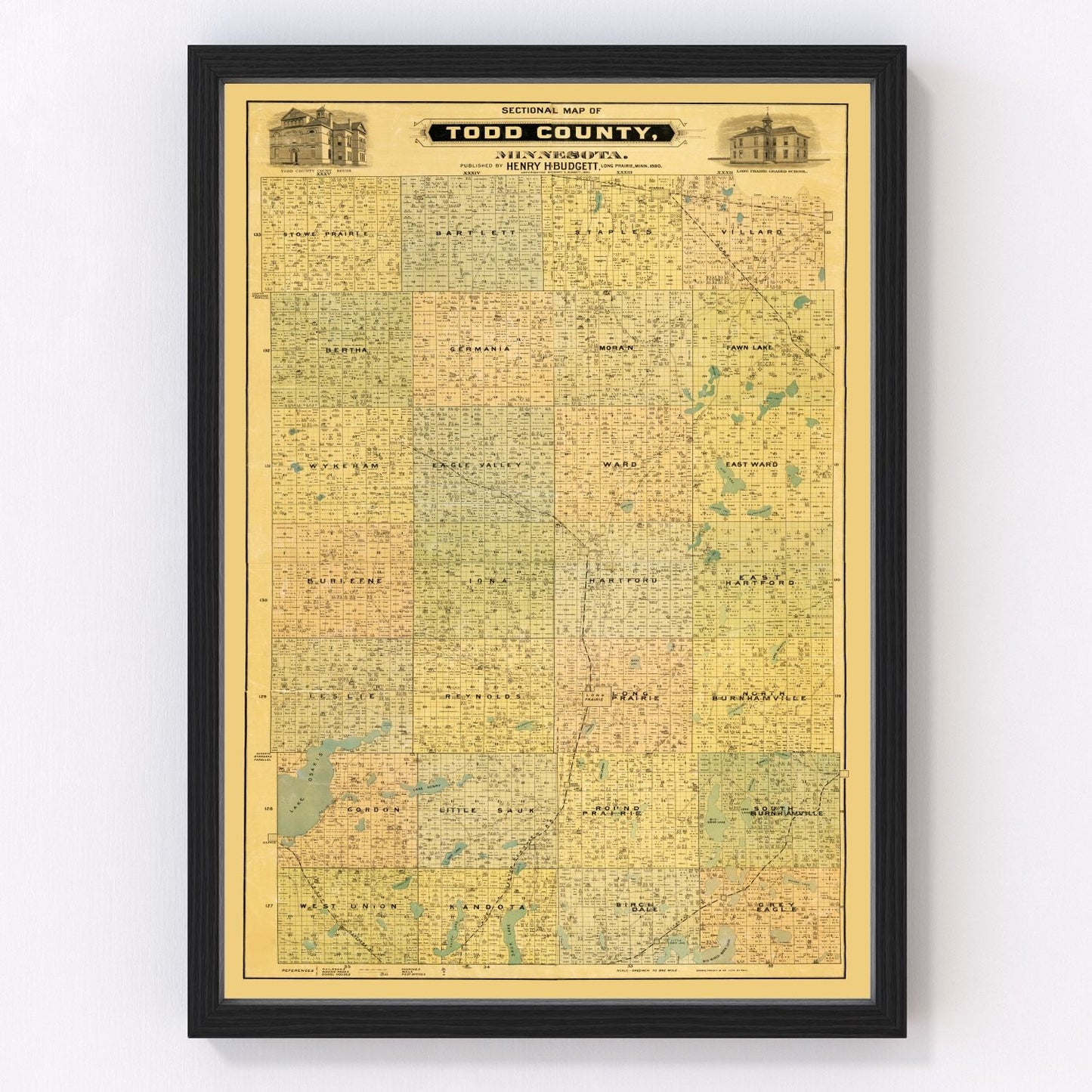 vintage map of Todd County, Minnesota, 1890