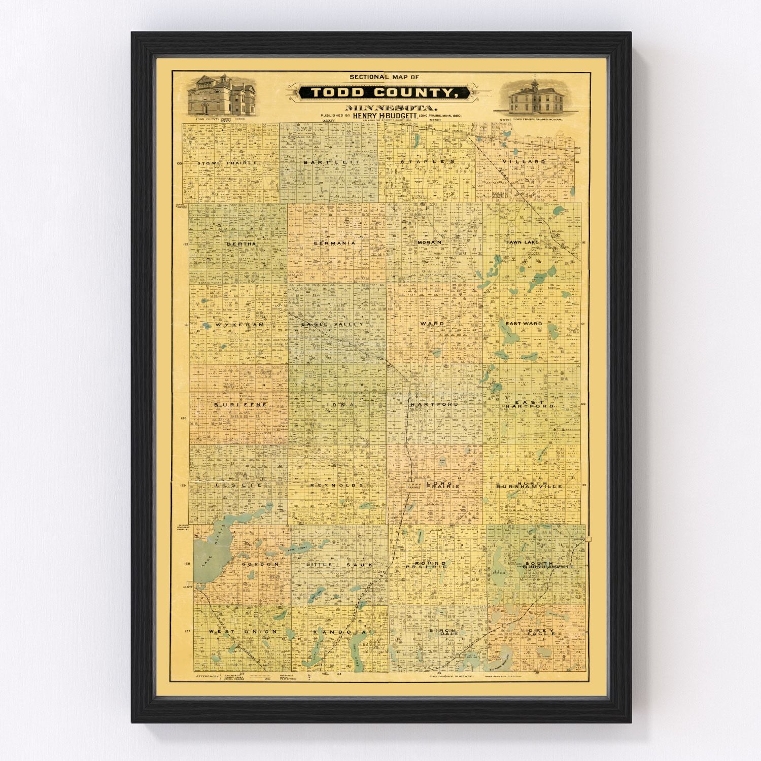 vintage map of Todd County, Minnesota, 1890