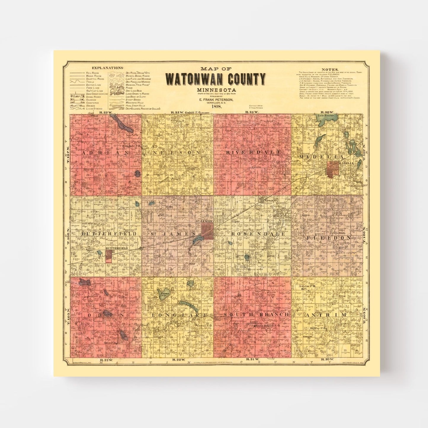 Vintage Map of Watonwan County, Minnesota, 1898 (I)