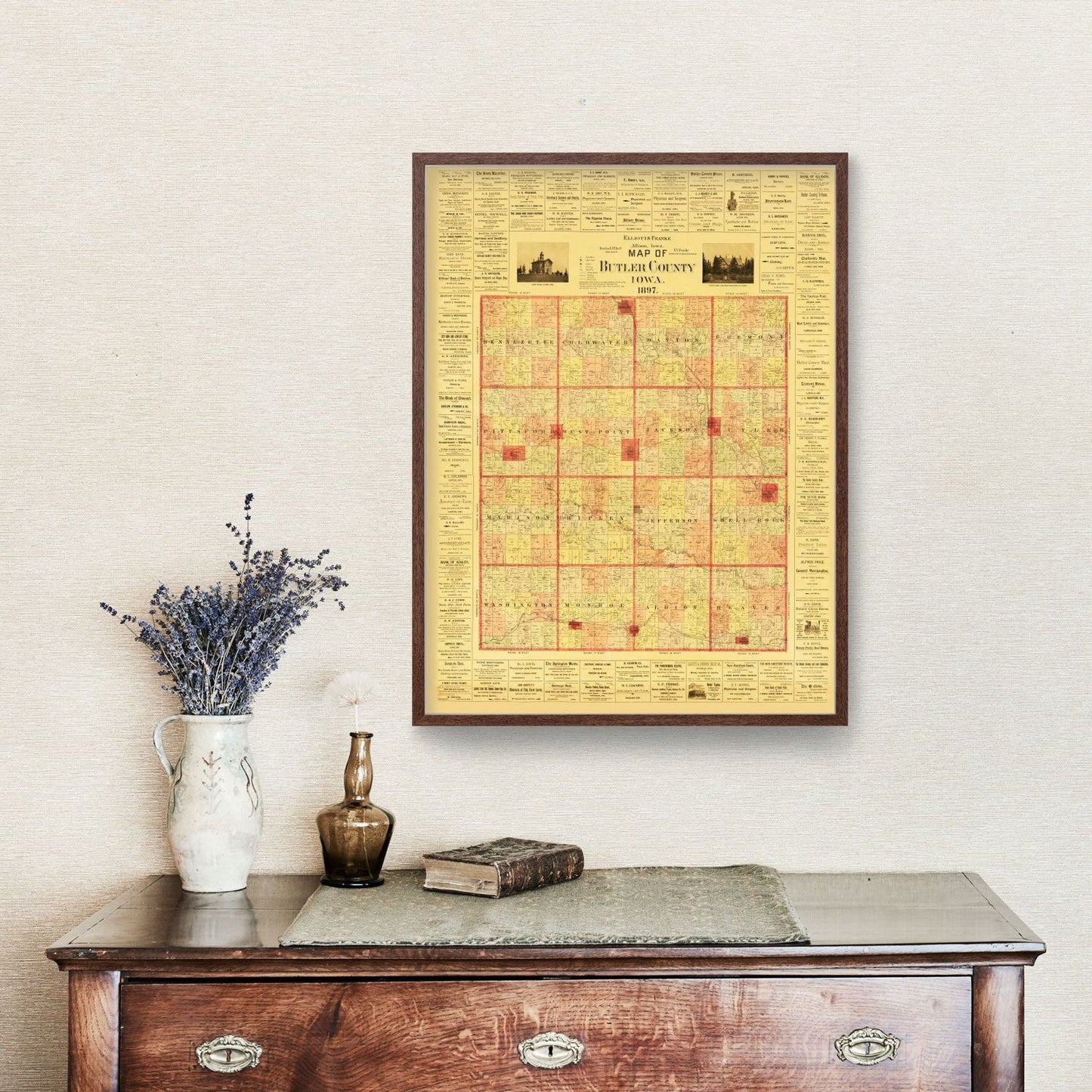 Vintage Map of Butler County, Iowa, 1897 Wall Art
