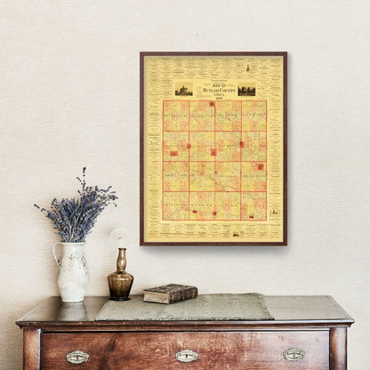 Vintage Map of Butler County, Iowa, 1897 Wall Art