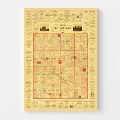 Vintage Map of Butler County, Iowa, 1897 Wall Art