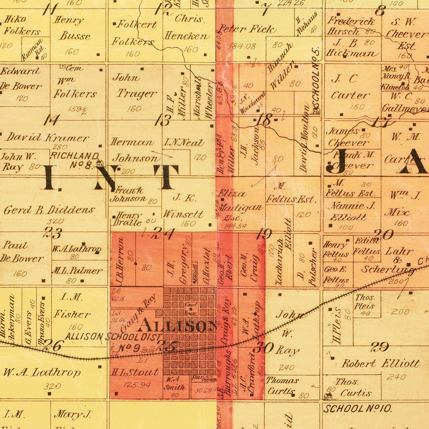 Vintage Map of Butler County, Iowa, 1897 Wall Art