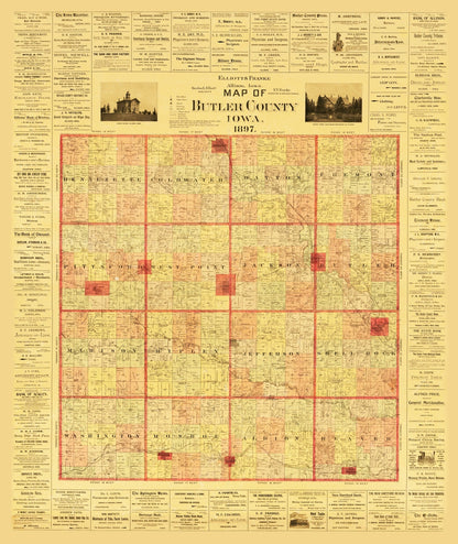Vintage Map of Butler County, Iowa, 1897 Wall Art