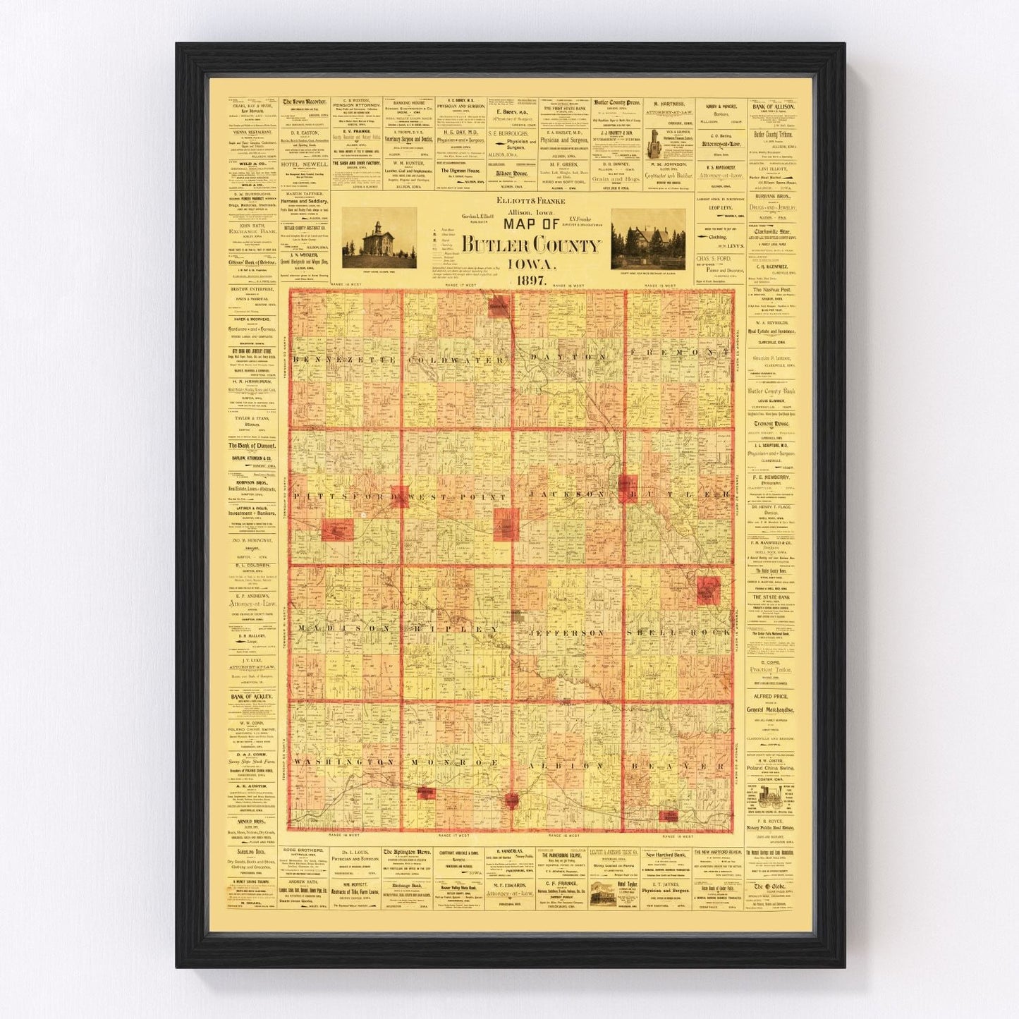 Vintage map of Butler County, Iowa, 1897, digitally restored