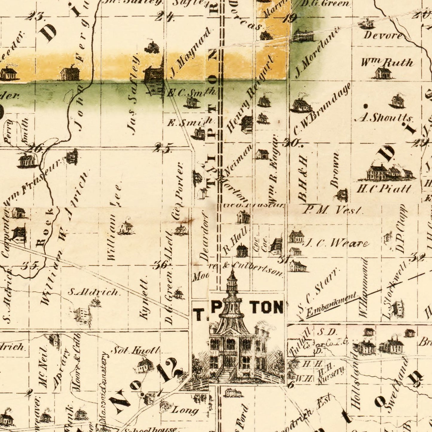 Vintage Map of Cedar County, Iowa, 1863