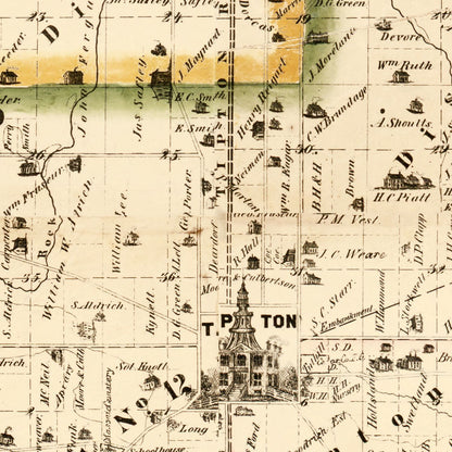 Vintage Map of Cedar County, Iowa, 1863