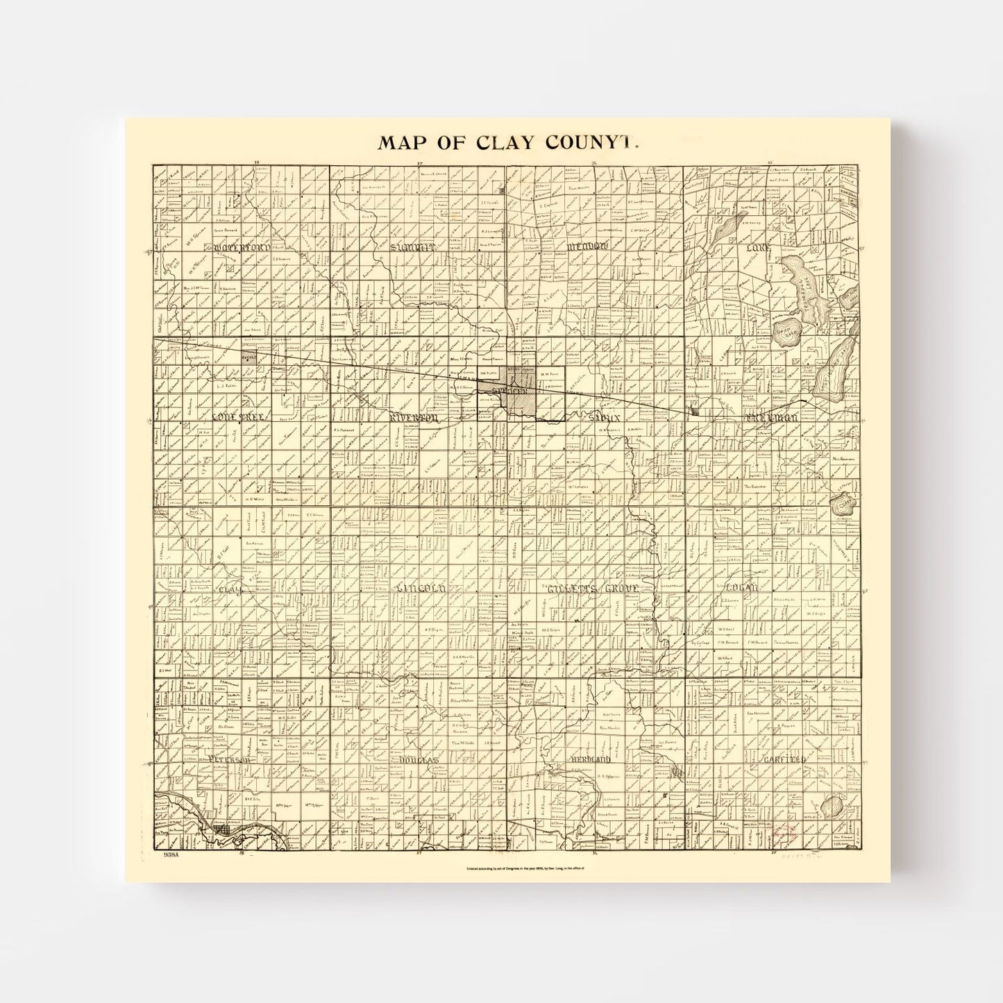 Vintage Map of Clay County, Iowa, 1896