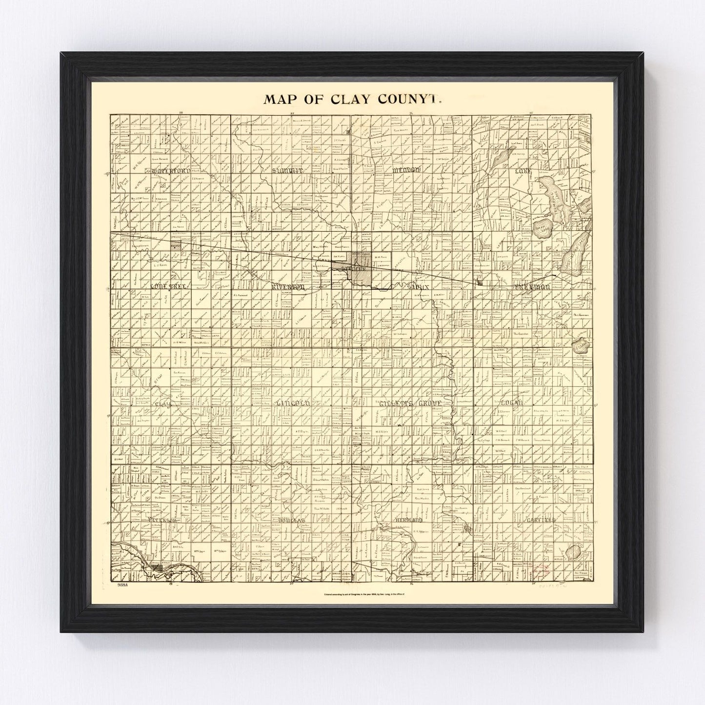 Vintage map of Clay County, Iowa, 1896