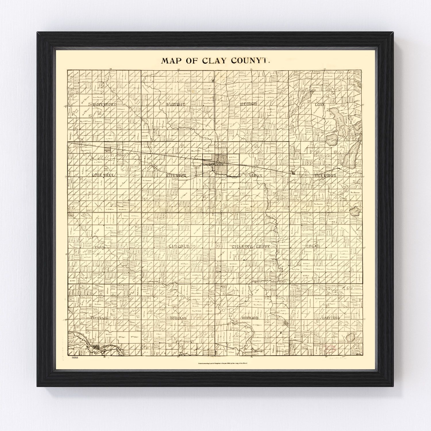 Vintage map of Clay County, Iowa, 1896