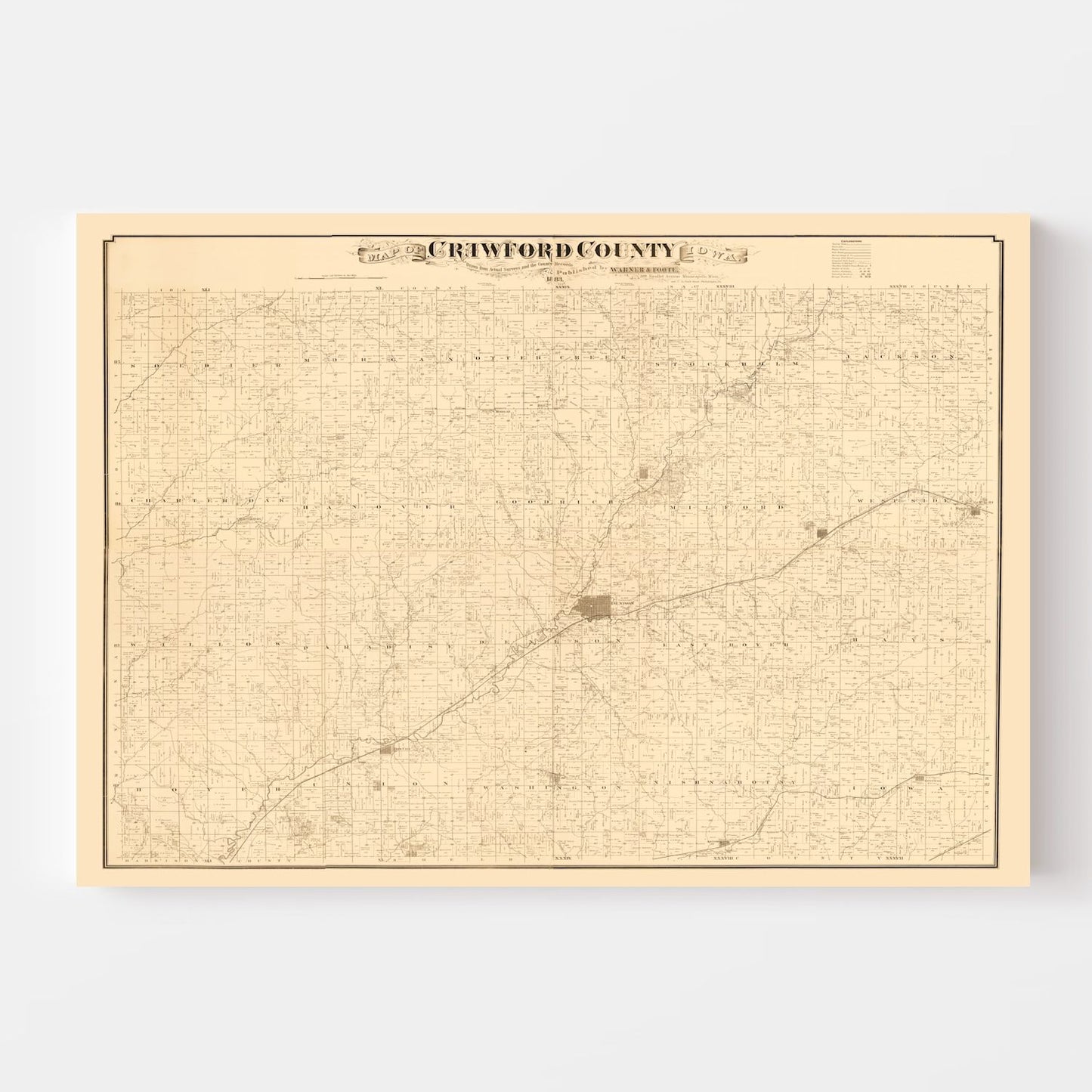 Vintage Map of Crawford County, Iowa, 1883