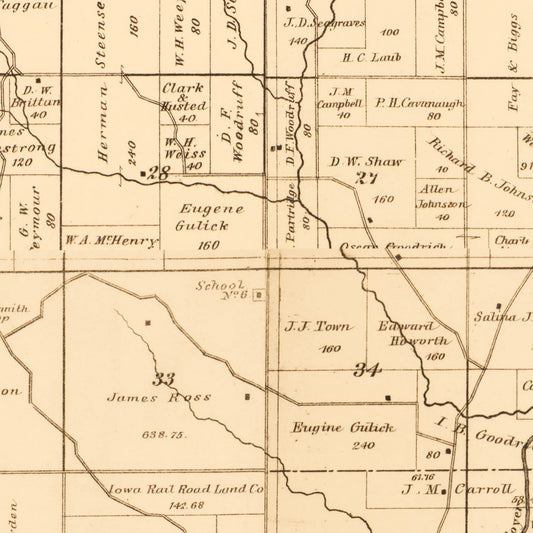 Vintage Map of Crawford County, Iowa, 1883