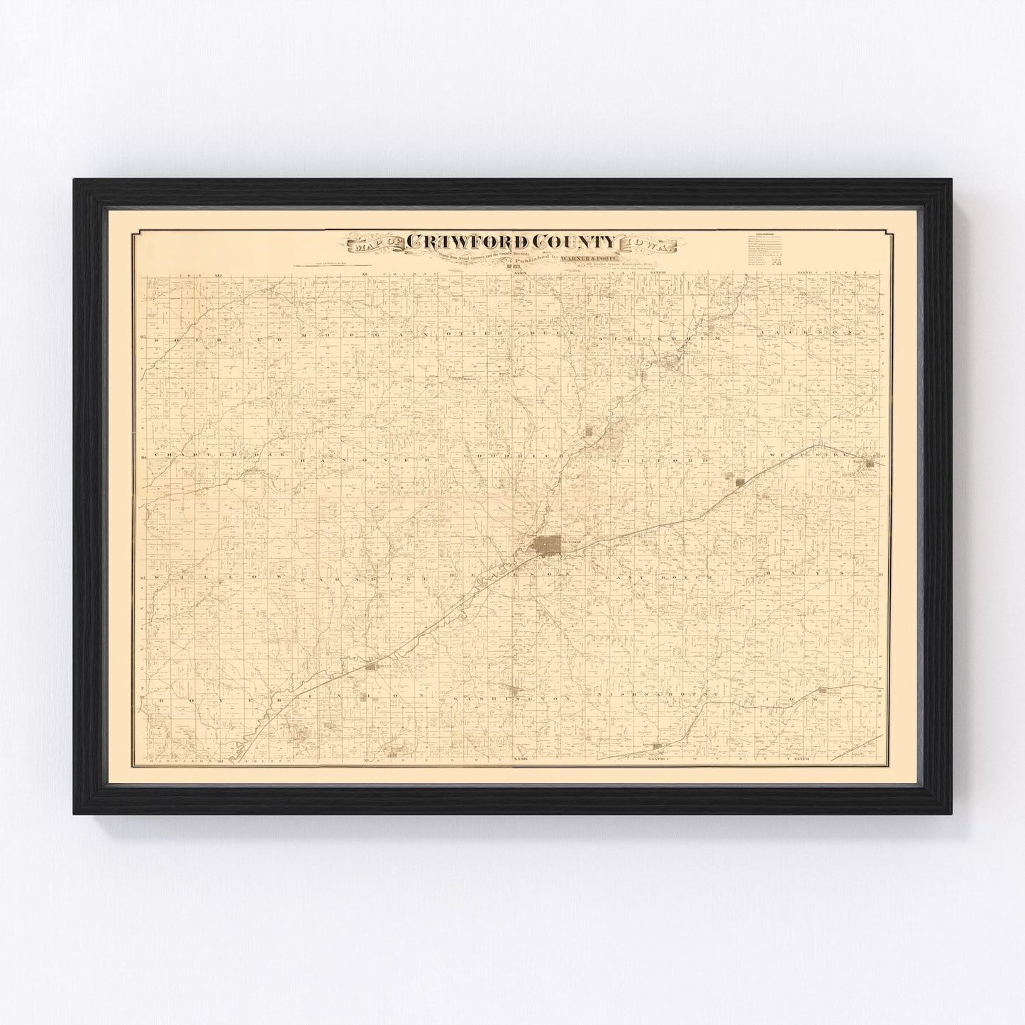 Vintage map of Crawford County, Iowa, 1883
