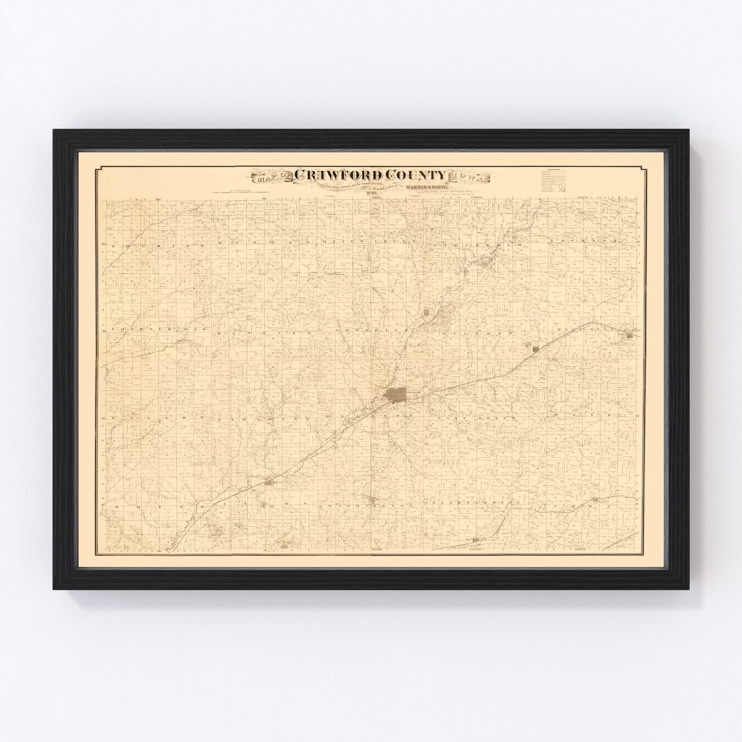 Vintage map of Crawford County, Iowa, 1883