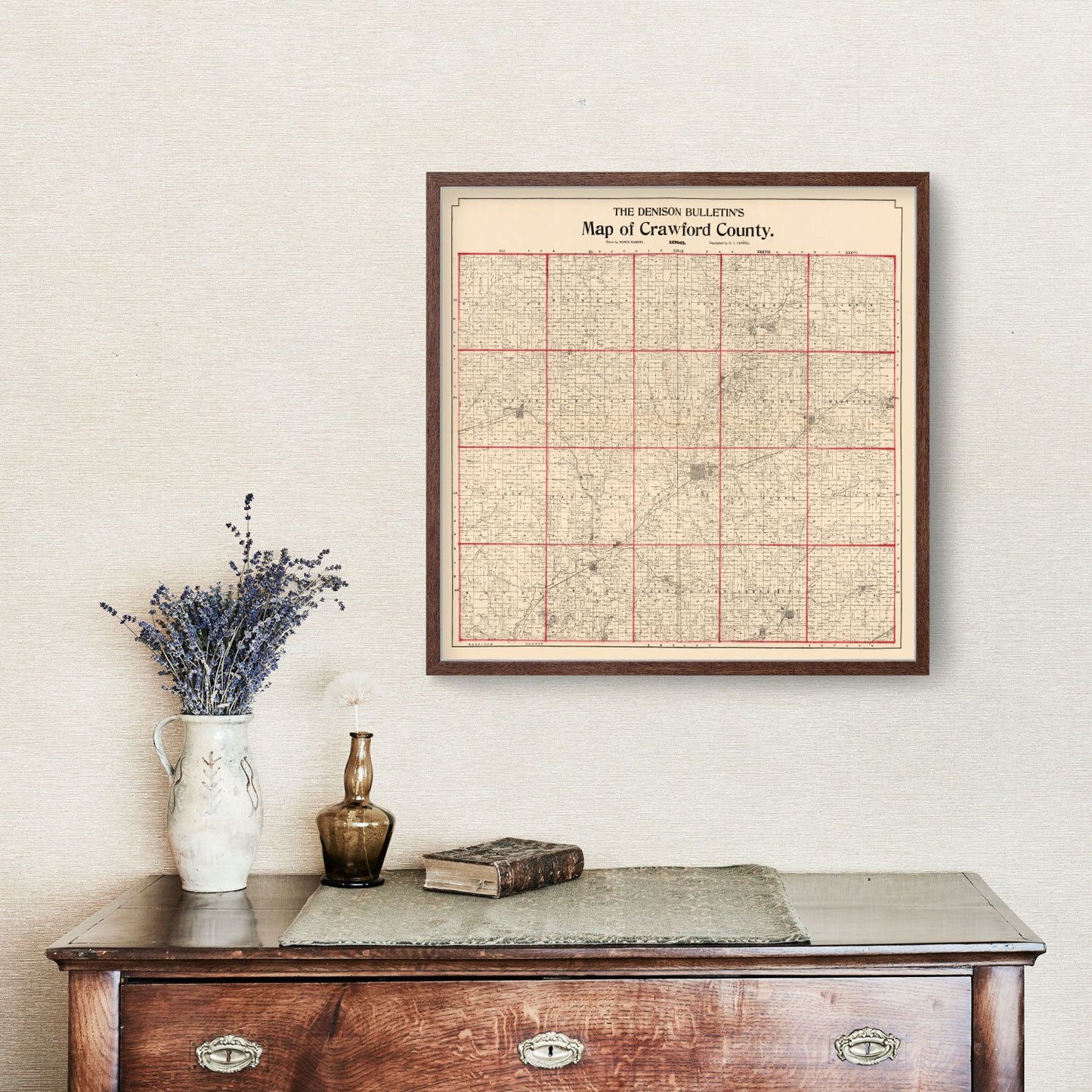 Vintage Map of Crawford County, Iowa 1898