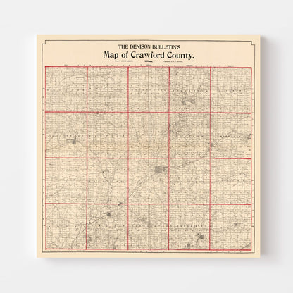 Vintage Map of Crawford County, Iowa 1898