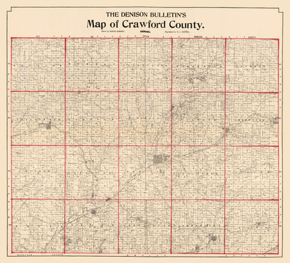 Vintage Map of Crawford County, Iowa 1898