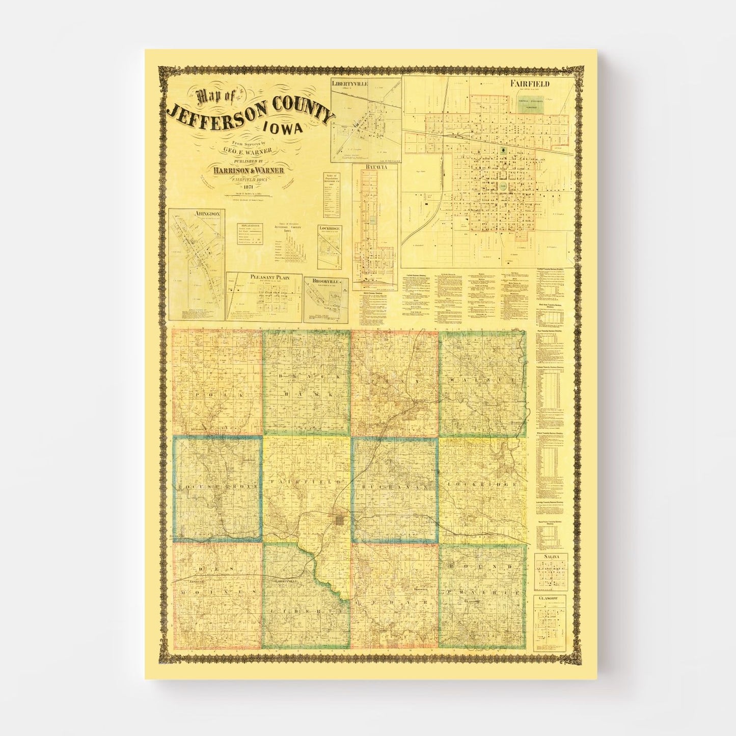 Vintage Map of Jefferson County, Iowa, 1871