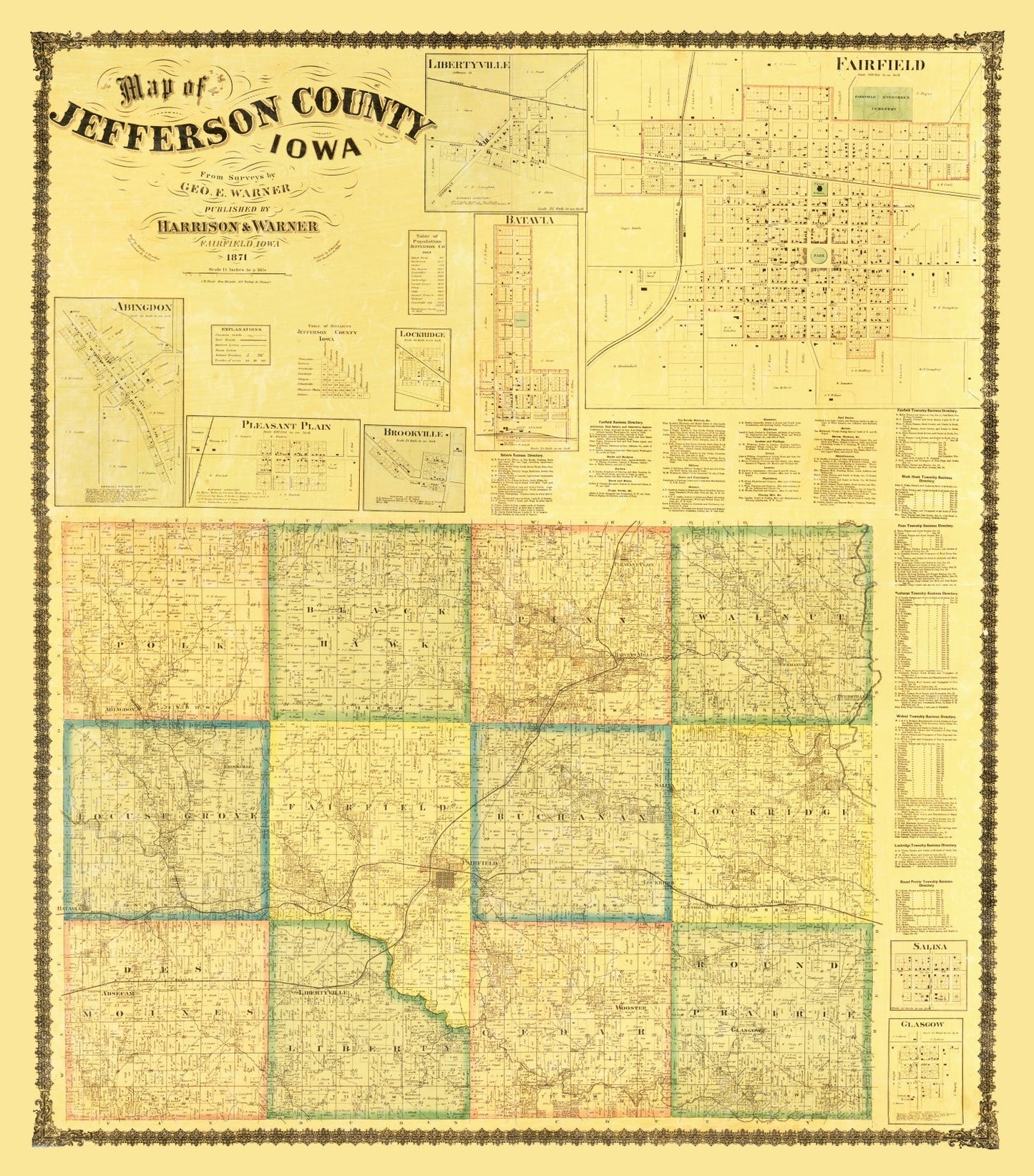 Vintage Map of Jefferson County, Iowa, 1871