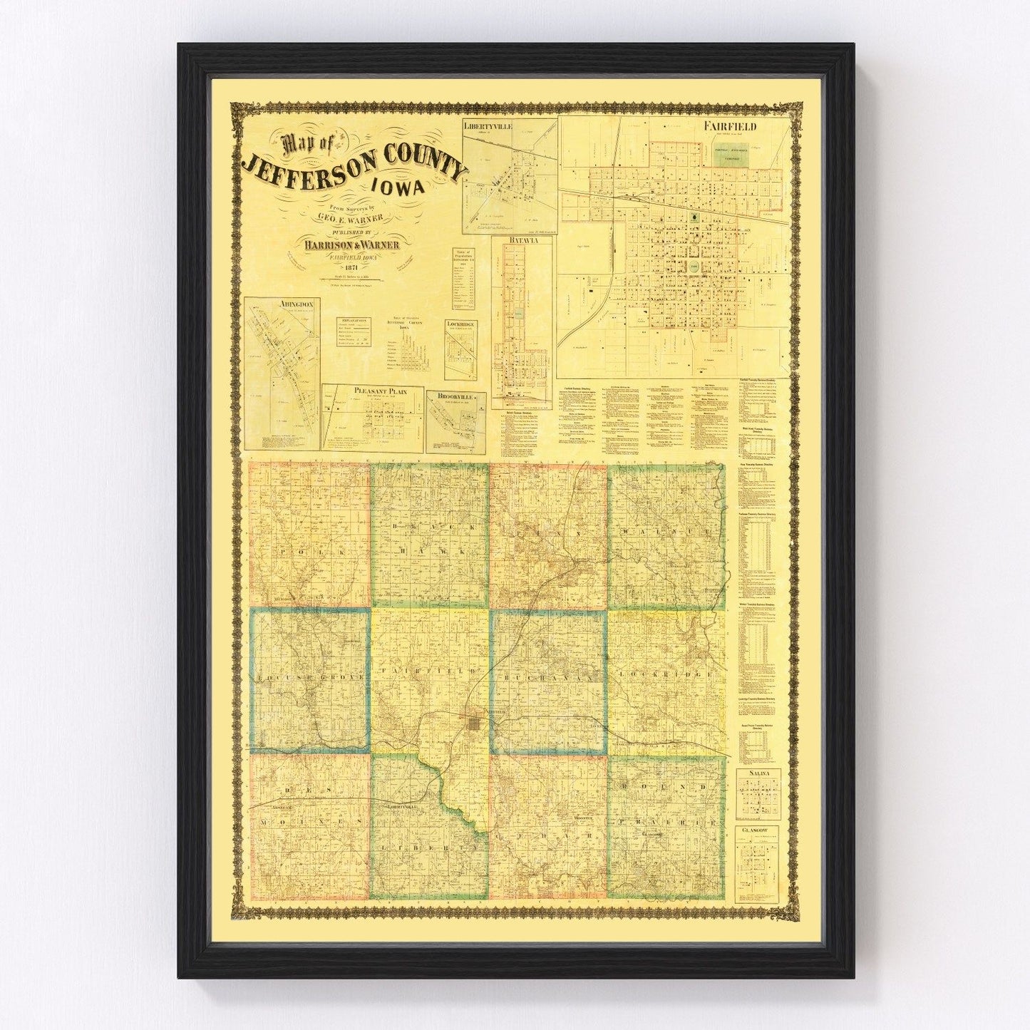 Vintage map of Jefferson County, Iowa, 1871