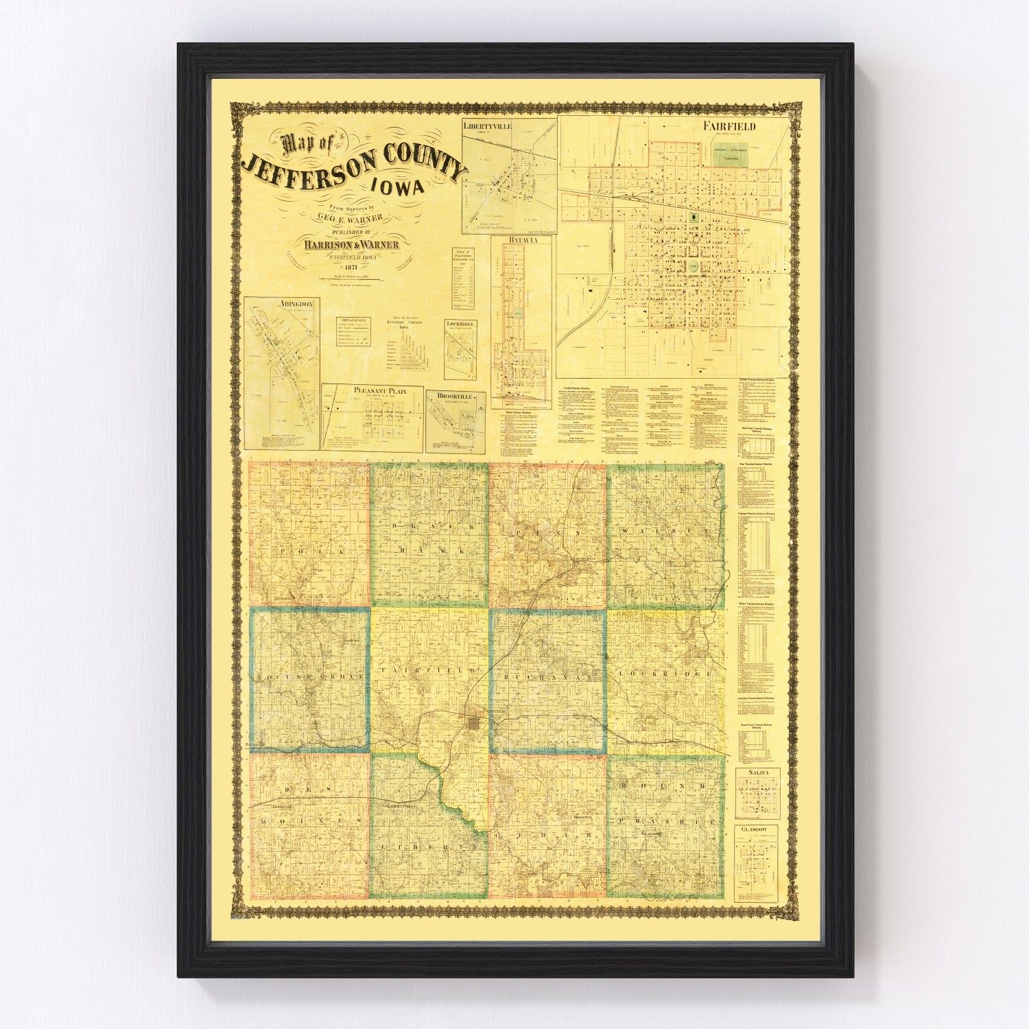 Vintage map of Jefferson County, Iowa, 1871