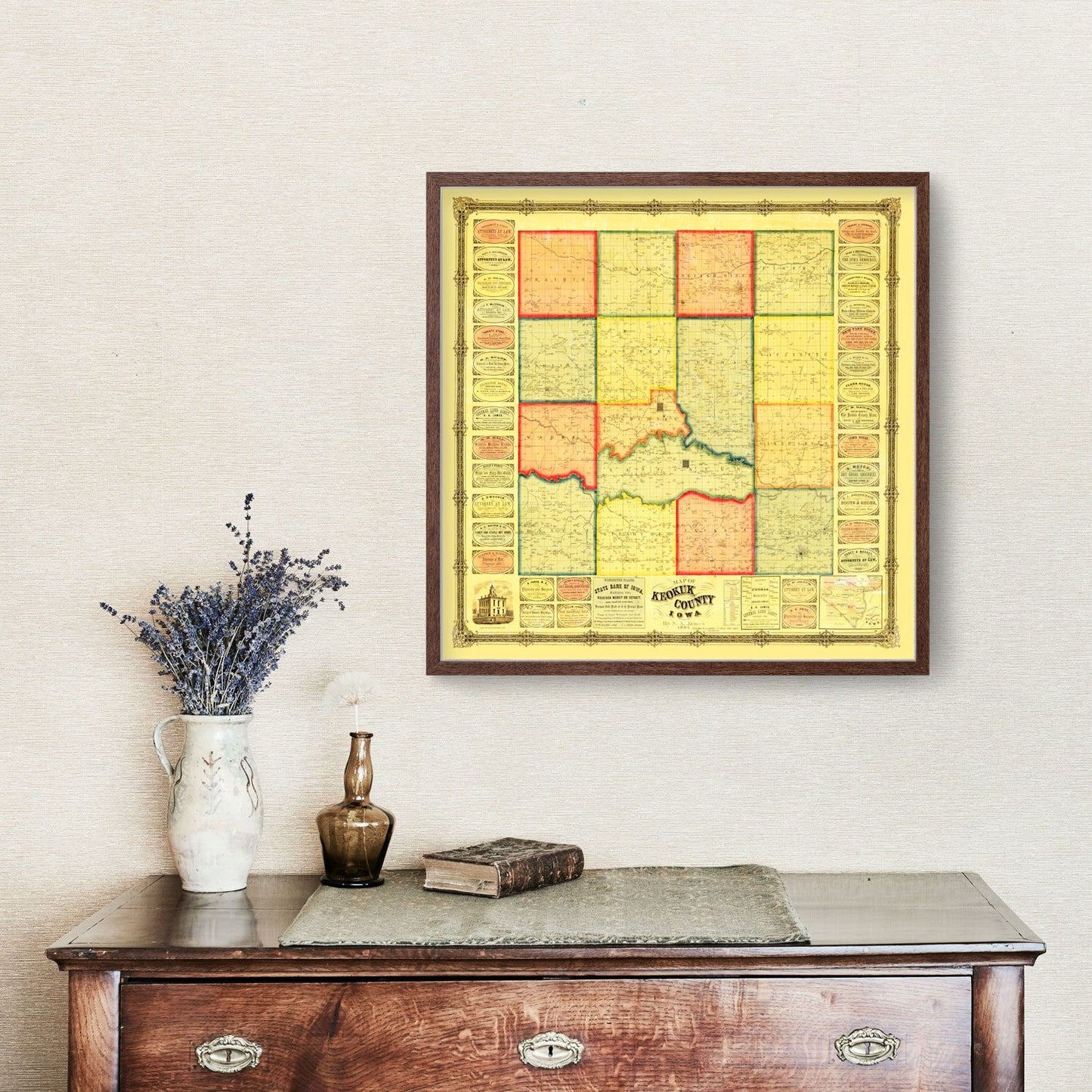 Vintage Map of Keokuk County, Iowa, 1861